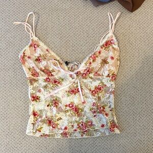 Prince Floral Lace-Trim Camisole in Pink and Cream